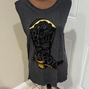 Gray Sleeveless Top with Boot Graphic